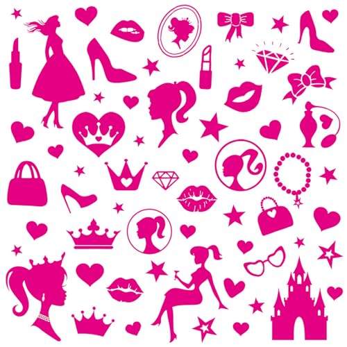 64PCS Pink Princess Stickers - Bedroom Wall Sticker Heart Shape Decoration Large Sticker Star Shape Sticker Gorgeous Girl Sticker for Wall Decor Fridge Decor Student Prize