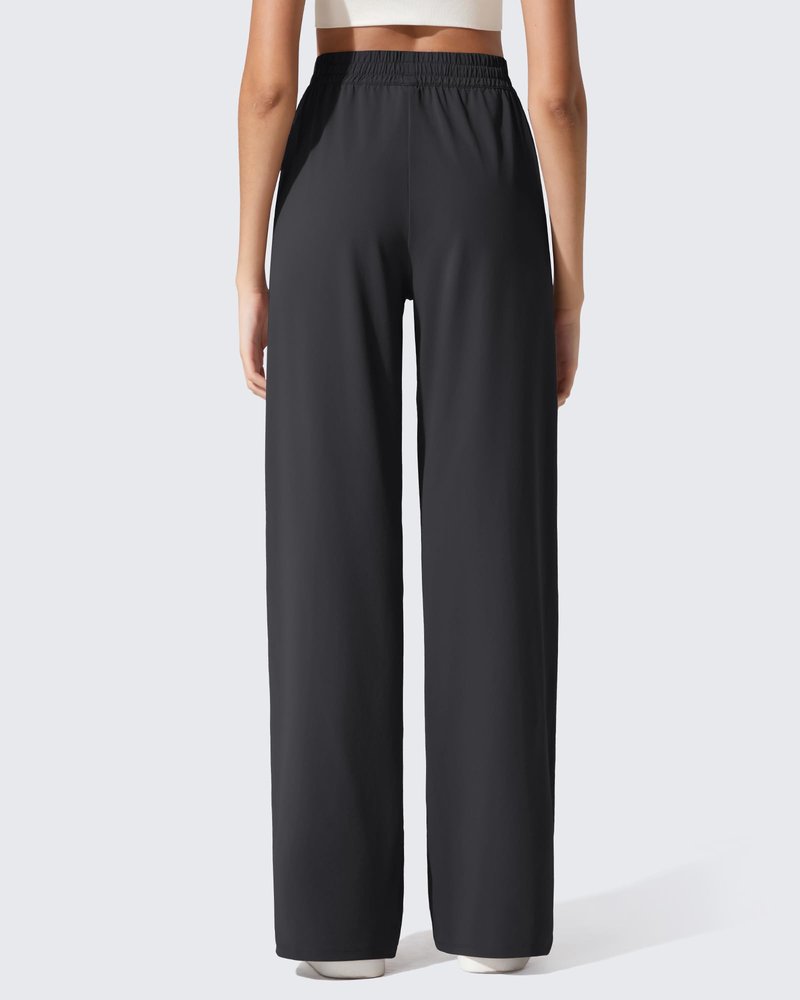 G4Free Women's Athletic Pants Lightweight Stretchy Track Sweatpants Wide Leg with Pockets Drawstring Jogging Trousers (Black,L,Tall)