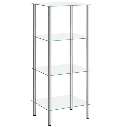 HOOBRO Glass Shelf, 4 Tier Bathroom Standing Shelf Unit, Tempered Glass Shelving Stand for Small Space, Perfume Stand Organizer, Space-Saving, for Bathroom, Bedroom, Steel Frame, Silver SV04CJ01