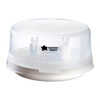 Tommee Tippee Microwave Steam Steriliser for Baby Bottles, Soothers, Breast Pumps and Feeding Accessories, Kills Viruses and 99.9% of Harmful Bacteria, 4-Minute Sterilisation Cycle
