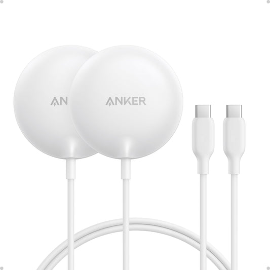 Anker Zolo Magnetic Wireless Charger, Qi2 Certified 15W MagSafe-Compatible Wireless Charging Pad, for iPhone 16/15/14/13 Series, AirPods, and More (Adapter Not Included) (White, 2 Pack)