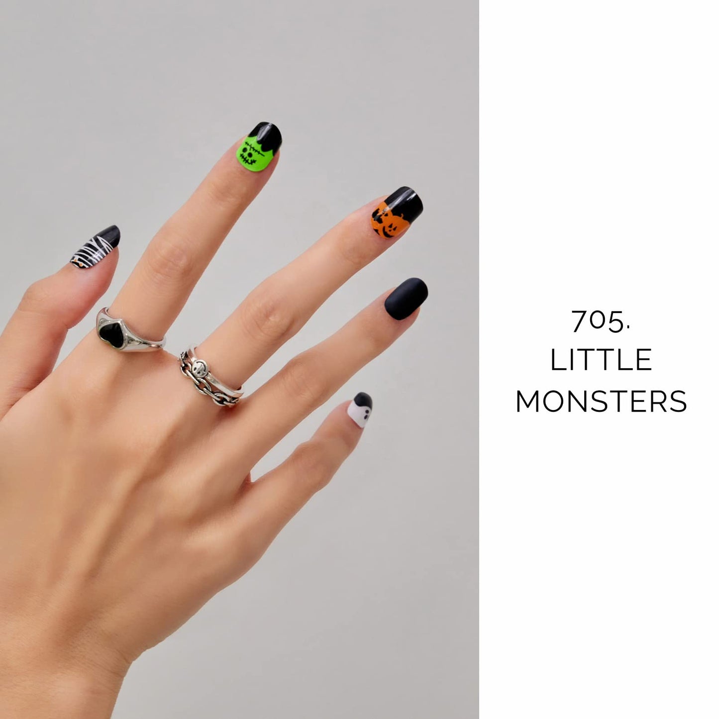 NAILOG Semi Cured Gel Nail Strips (20 Extra Long Polish Stickers/Wraps) | Glossy & Long Lasting Soft Gel Finishing (Little Monsters)