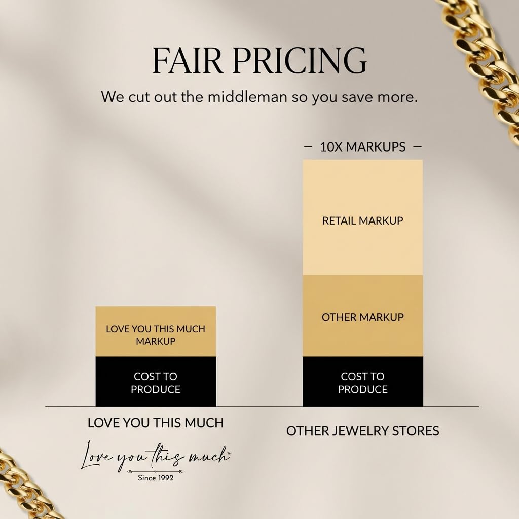 Love You This Much Promise 5mm Cuban Chain Necklace for Him, 22" Length + Luxury Box, Sentimental Gift for Him, BF Present for Birthday, Gift Ideas for Boyfriend Christmas (18k Gold Finish)