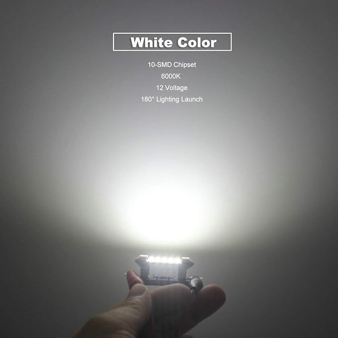 41MM 42MM Festoon 211-2 569 578 6411 6000K White Extra Bright LED Bulbs for Car Interior Lights License Plate Map Dome Trunk Door Courtesy Light 10-SMD Chipset Canbus Error Free