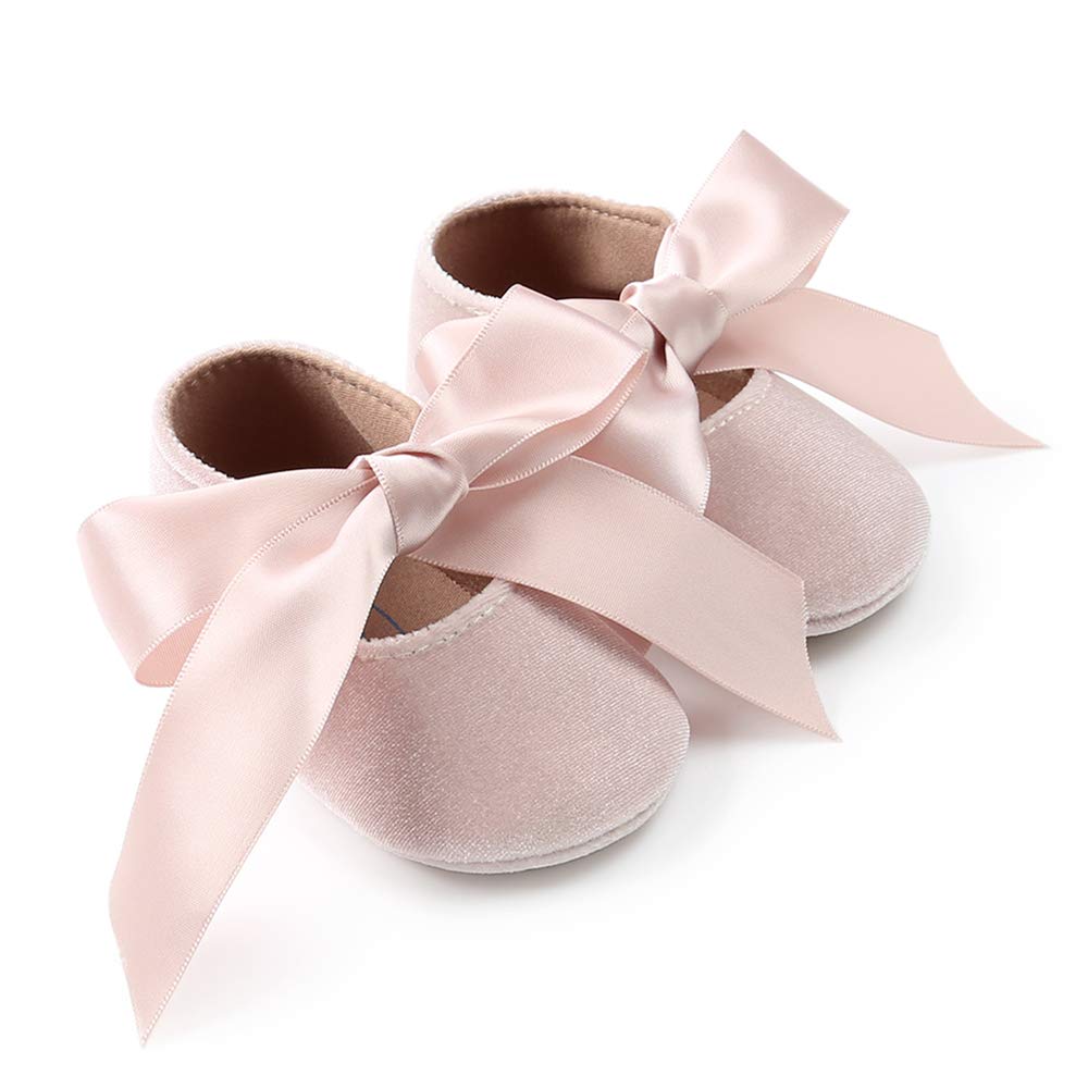 RVROVIC Baby Girls Ballerina Mary Jane Flats Toddler Girl Princess Dress Shoes Soft Infant Crib Shoes(12-18 Months Toddler,1-Beige)