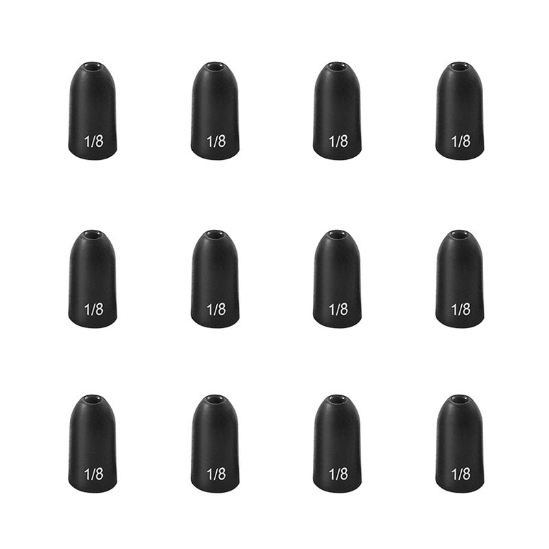 Fishfun Tungsten Bullet Fishing Weights, Insert Free Worm Sinkers, 12 Pack, 1/16oz, No Chip Black