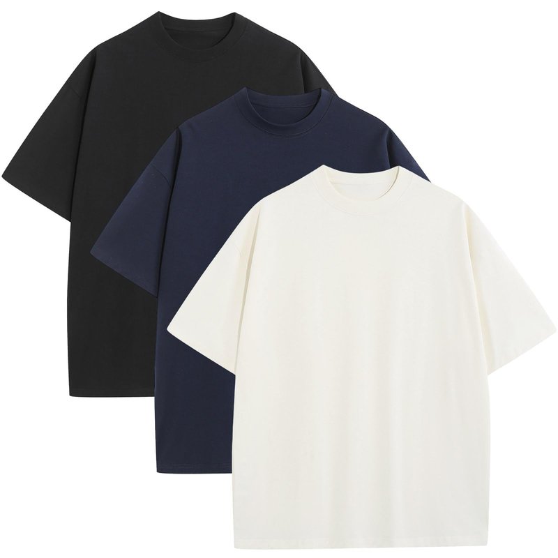3 Pack Mens Oversized T-Shirts Fashion Loose Fit Crewneck Tshirt Streetwear Heavyweight Short Sleeve Tee Shirt Gym Workout Tops(WTNVBK,M)