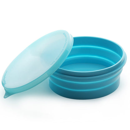 IYYI Silicone Collapsible Bowl with Lid 800ML Folding Travel Bowl for Camping, Hiking, Heat Resistant ME.FAM Expandable Bowl (Blue)