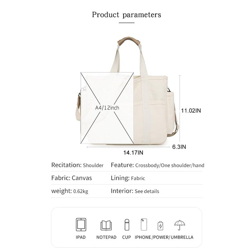 Eagerrich Canvas Crossbody Tote Bag with Multi Pockets for Women Work Large Handbags Shoulder Bag Messenger Bag Travel Purse Commuter Everything Tote Bag with Compartments(Black)
