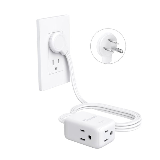 NUTICT 6FT Flat Extension Cord, Right Angle Plug & 3 Outlets, Three Prong Cord Extension with Surge Protector, ETL Listed, 13A/1625W, Ultra Thin Plug for Microwave, TV, Laptop, Behind Furniture, White