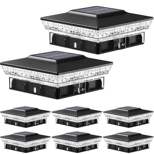 btfarm 8 Pack Solar Post Cap Lights Outdoor, 2 Color Modes 16 LED Fence Post Lights Fit 4x4 3.5x3.5 Wooden/Vinyl, Bright Waterproof Solar Powered Deck Lighting Outside for Patio Porch Garden, Black
