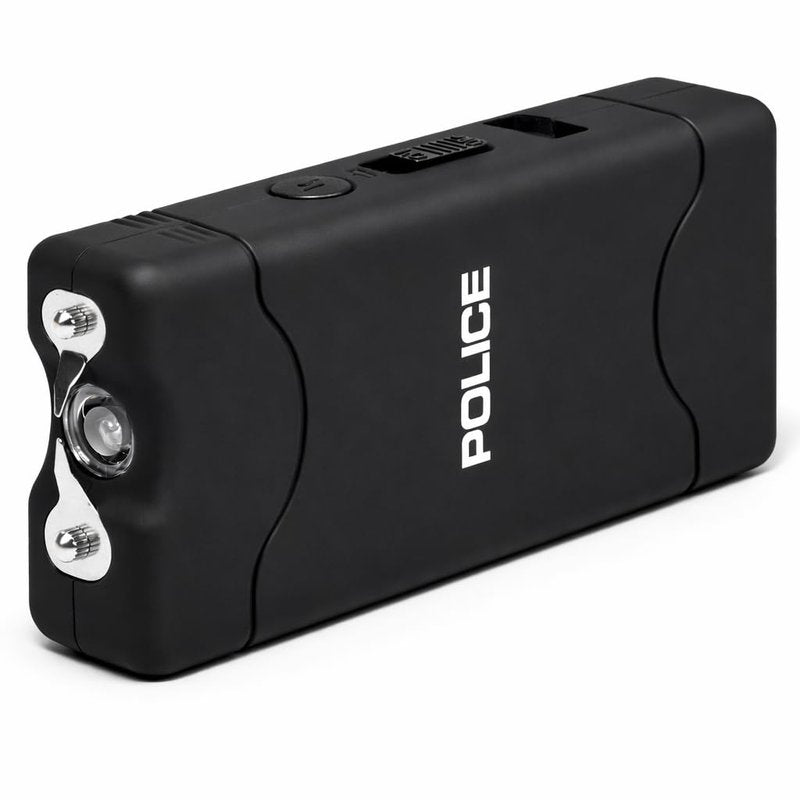 POLICE Stun Gun for Self Defense 800 Mini Rechargeable LED Flashlight Black