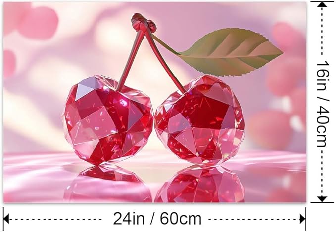 Yesad Cherries Art Print, Kitchen Wall Art Pictures Poster Pink Wall Décor for Dorm Living Room Bedroom Cabin Kitchen Wall Décor Fruits Wall Art (Unframed,24”x16”, Cherry)