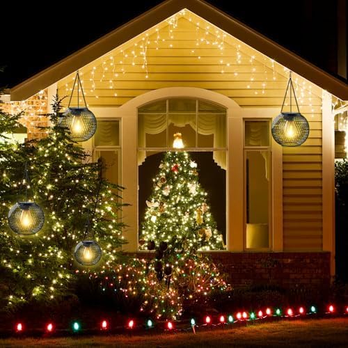 KagoLing Solar Lanterns, 2 Pack Solar Lantern Outdoor Garden with IP65 Waterproof Hanging Lights Auto On Off Metal Yard Art Garden Lights for Patio Lawn Table Fence Ornaments Warmwhite