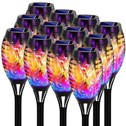 Swingers Solar Lights Outdoor,Halloween Solar Torch Lights with Flickering Flame,Waterproof Outdoor Garden Lights for Outside Patio Pathway Yard Decorations(12, Multicolor)
