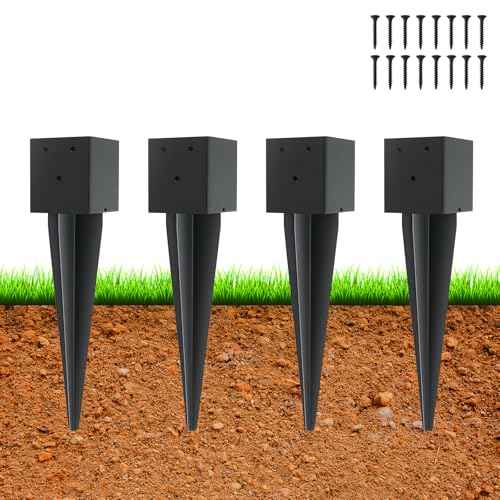 4 Pcs 4"x4" Fence Post Anchor Ground Spike,(Internal 3.6"x3.6"),Metal Post Stake Ground 16" with Black Powder-Coated,Fence Stakes Post Base for Deck,Fence,Porch,Railing,Mailbox