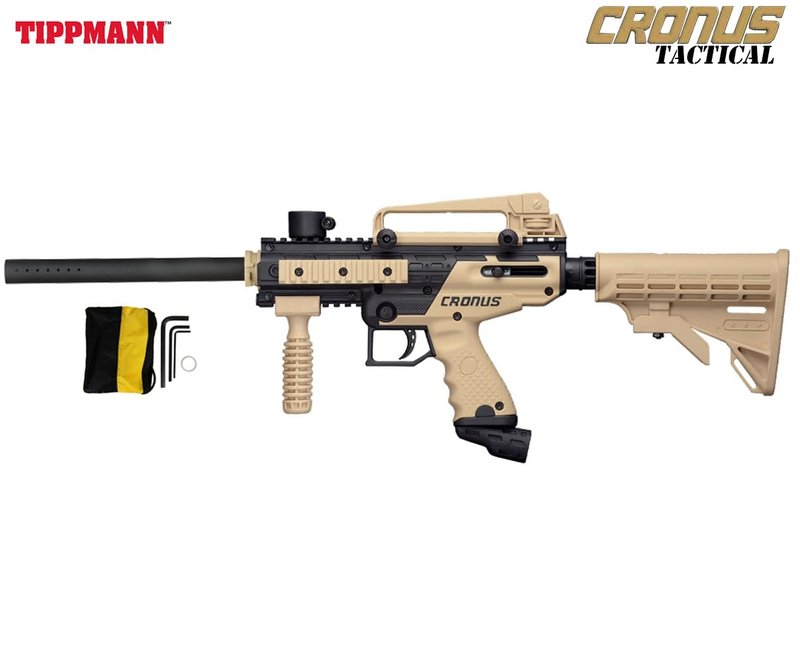 Maddog Tippmann Cronus Tactical Paintball Gun Marker and Bronze CO2 Accessory Starter Package | Comes with Marker, Anti-Fog Mask, Hopper, & 20oz CO2 Tank - Black/Tan