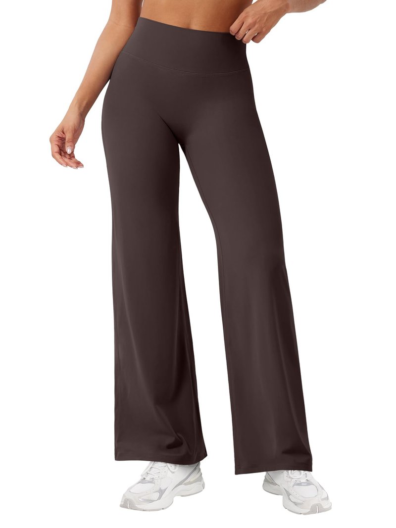 YEOREO Workout Leggings Womens No Front Seam Straight Leggings 29" High Waist Buttery Eddiy Gym Yoga Pants Dark Brown L