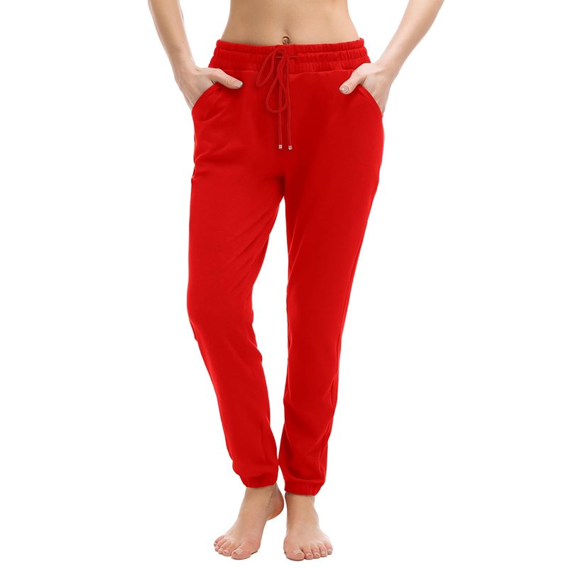 Walifrey Womens Joggers with Pockets, Drawstring Sweatpants Women for Lounging Jogging Gym and Workout BrightRed,1 Pack BrightRed M