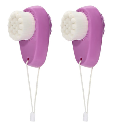 2 Pack Facial Cleansing Brush 2 in 1 for Face Exfoliation, Soft Bamboo Charcoal Microfiber Bristle Dual Face Silicone Scrubber Brush for Pore Deep Cleansing Skincare with Lid, Black+Gradient