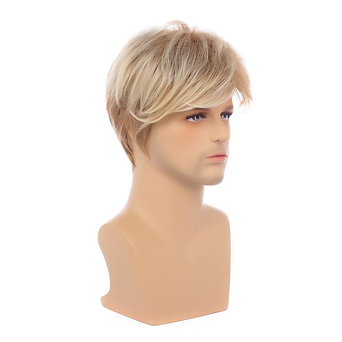Baruisi Mens Wig Short Blonde Synthetic Hair Wig Halloween Costume Cosplay Wigs with Wig Cap