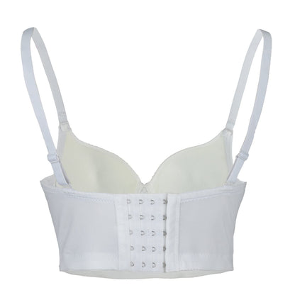 ELLACCI Women's Rhinestone Diamond Push up Bustier Crop Top Sexy Punk Corset Bra White Medium
