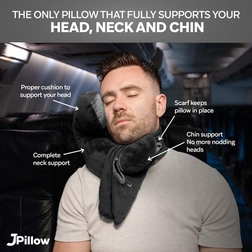 JPillow Travel Pillow for Airplanes – A Little Bulky, Expensive, and Takes a Couple of Minutes to Master, but Supports Your Head and Neck in Genuine Luxury – British Invention of the Year (Black)