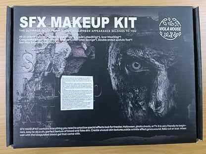 VIOLA HOUSE SFX Makeup Kit, Halloween Special Effects Makeup, 6 Colors Bruise Wound Face Body Paint + Scar Wax + Scar Oil + Liquid Latex + Fake Blood + Spatula + Stipple Sponge + Brush.