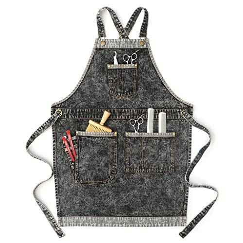Jeanerlor - Denim Hair Stylist Tool Apron with Pockets for Women - Jean Work Apron Cross Straps & Adjustable S to M (Black)