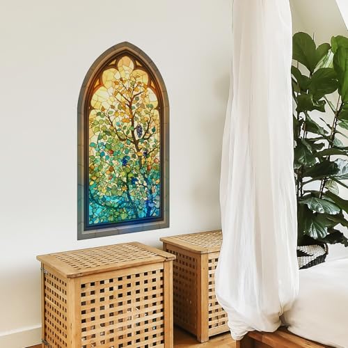 Fake Window Wall Decals Removable Vinyl Blueberry Tree Stickers for Kitchen Living Room Dining Room Vintage Decor Peel and Stick Wall Art