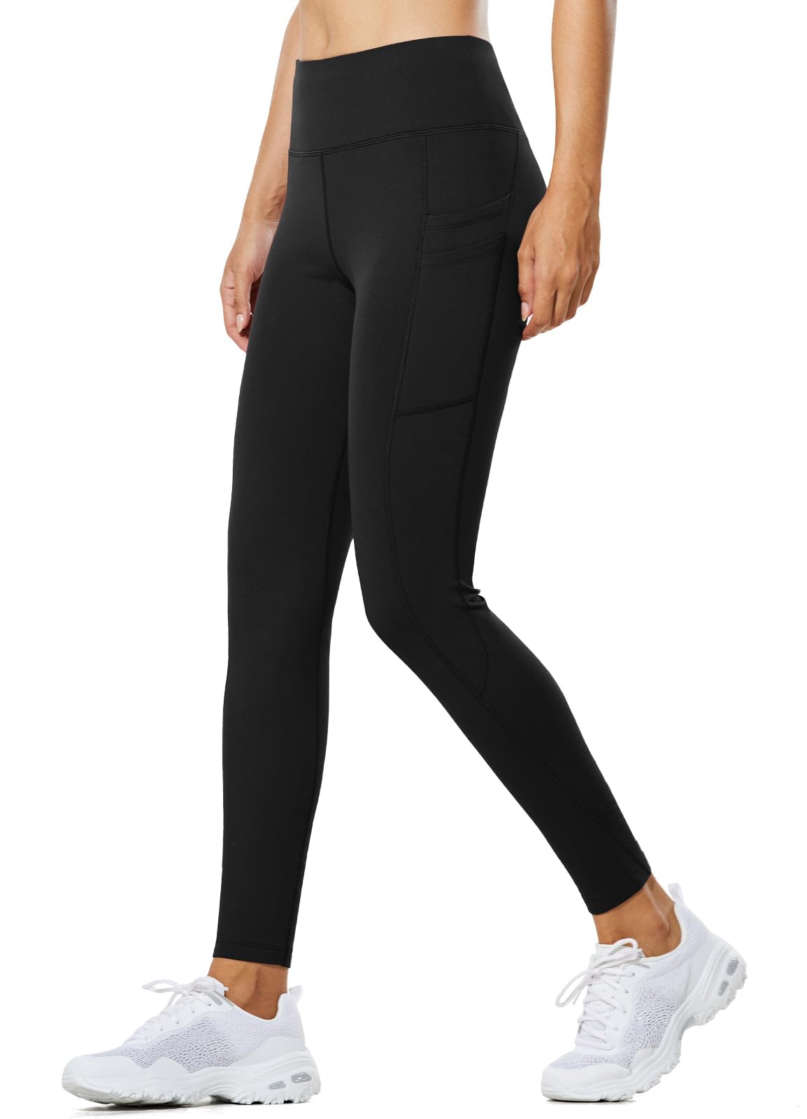 baleaf Women's Fleece Lined Leggings Thermal Water Resistant Legging High Waisted Winter Running Hiking Sports Trousers with Pockets Black M