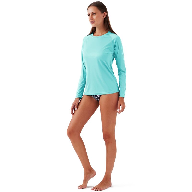 NAVISKIN Women's UPF 50+ Sun Protection Long Sleeve Shirts Rash Guard Shirts Quick Dry Lightweight Hiking Shirts Green Size L