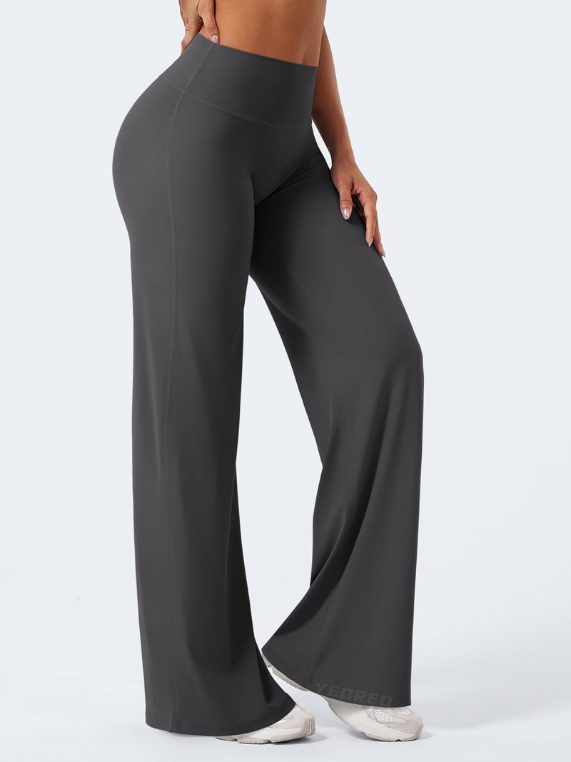 YEOREO Workout Leggings Womens No Front Seam Straight Leggings 33" High Waist Buttery Eddiy Gym Yoga Pants Dark Gray XL