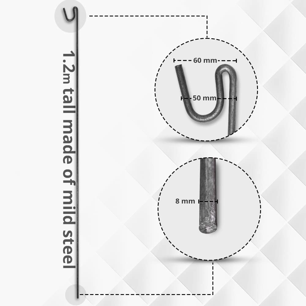 ANSIO Fencing Pin 1.2m Long 8mm Thick Steel Fencing Pins Road Pins Non-Galvanised Metal Pins for Temporary Outdoor Garden Decking & Fencing (10 Pack)