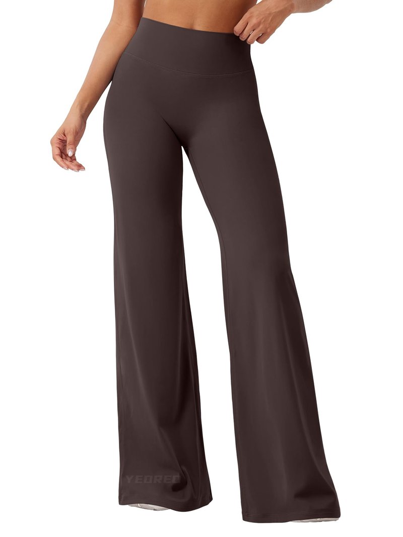 YEOREO Workout Leggings Womens No Front Seam Straight Leggings 35" High Waist Buttery Eddiy Gym Yoga Pants Dark Brown L