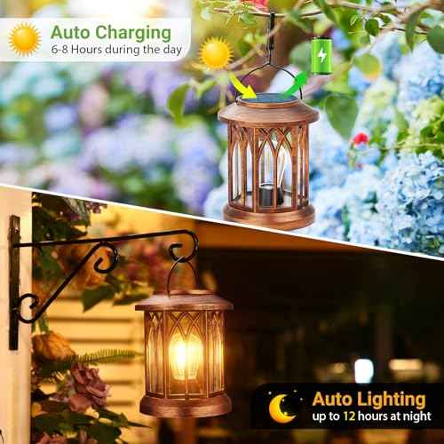 WdtPro Solar Lanterns Outdoor Hanging 6 Pack, Upgraded Bright Lantern Lights Outdoor Waterproof, Solar Powered Lantern Over 12Hrs Solar Lights for Outside Garden Yard Patio Decor (Copper)