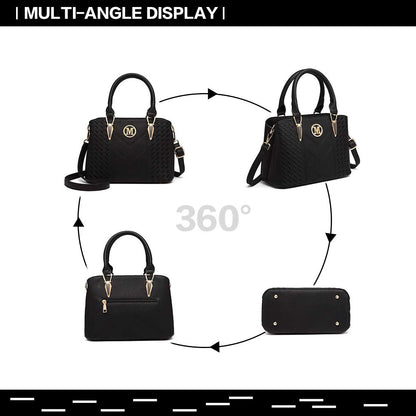 Miss Lulu Handbag for Women, Woven and Chevron Pattern, M Logo on The Front, Top Handle or Shoulder Bag