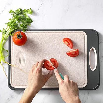 GUANCI Cutting Board for Kitchen, Stainless Steel Cutting Board Double Sided for Chopping Meat/Vegetables, Stainless Steel/Wheat Straw PP, Kitchen Gifts Easy to Clean Large 16”×11”
