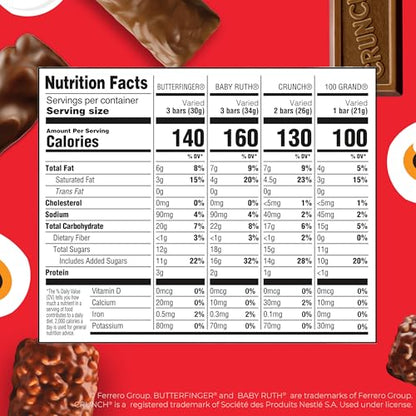 Butterfinger, CRUNCH, Baby Ruth, 100 Grand Minis, Assorted Candy Bars, Great for Sharing, Bulk 135 Count Pack, 55.3 oz