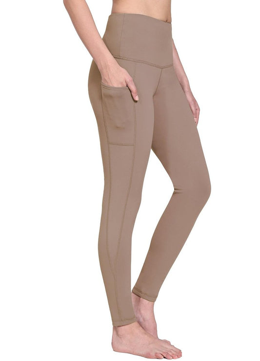 baleaf Fleece Lined Leggings Women Snow Waterproof Pants Thermal Warm Winter Yoga Cold Weather Gear with Pockets Cocoa Creme L