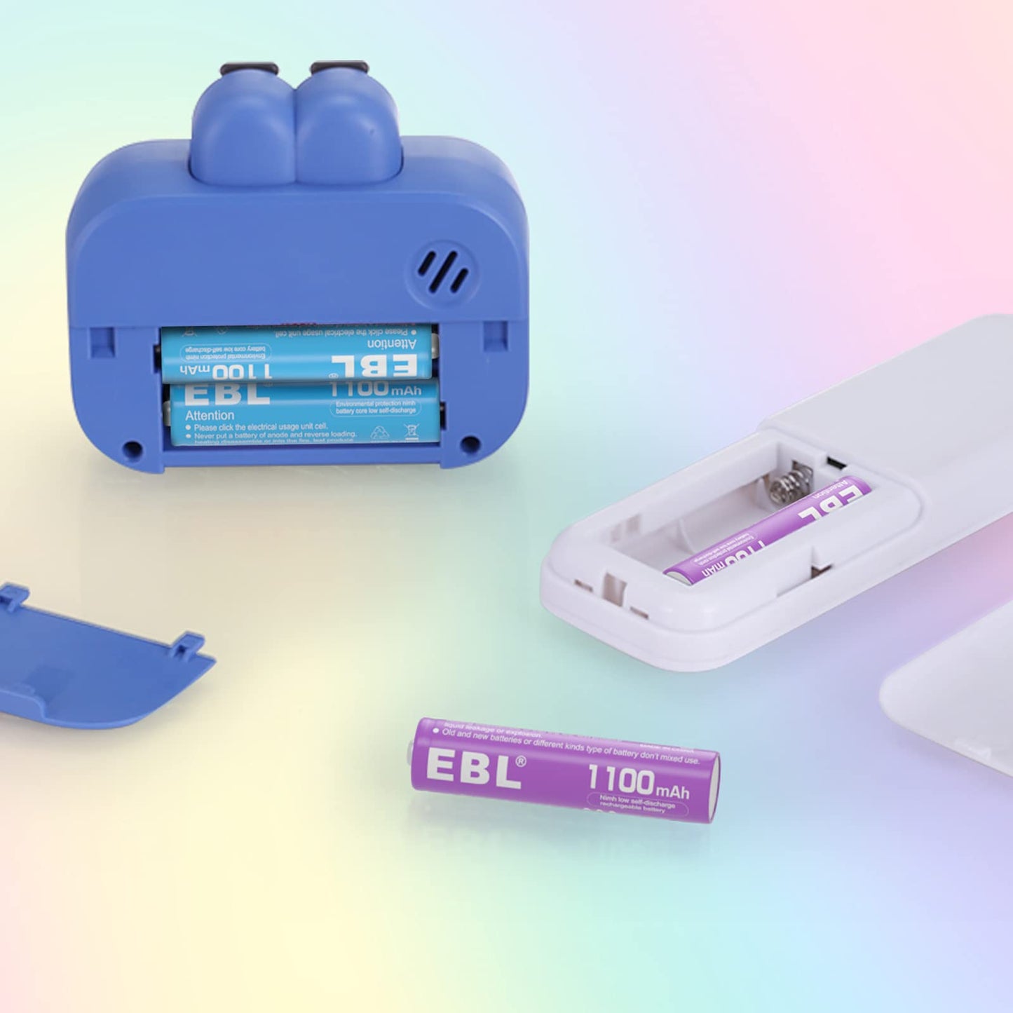 EBL Rechargeable AAA Batteries 10 Pack High Capacity 1100mAh (10 Pack- 2 * 5 Color in One Box) 1.2V Ni-Mh Triple AAA Battery ProCyco Technology