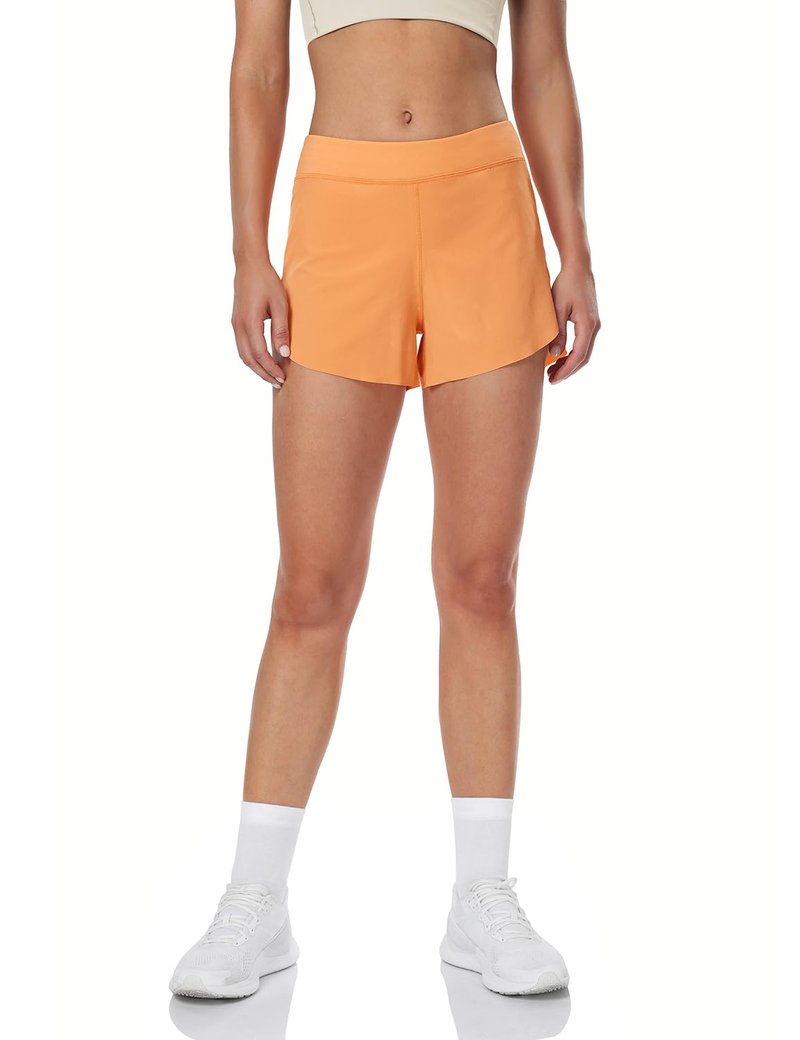HeyNuts My Pace Running Shorts for Women, Mid Waisted Reflective Athletic Shorts Lined Workout Shorts 3" Cantaloupe S(4/6)