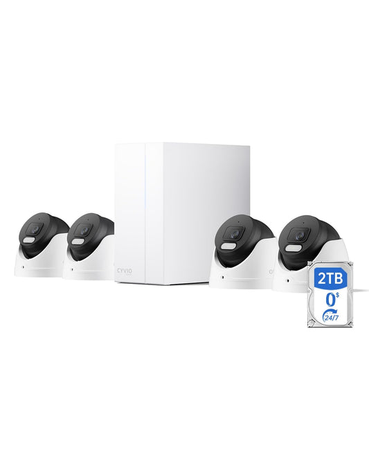 CYVIO 4K PoE Camera System, 4Pcs 8MP Outdoor Turret Home Security Cameras with AI Detection, 24-7 Recording, Color Night Vision, No Subscription, IP67 Waterproof, 4K 8CH NVR with 2TB HDD (N2834D)