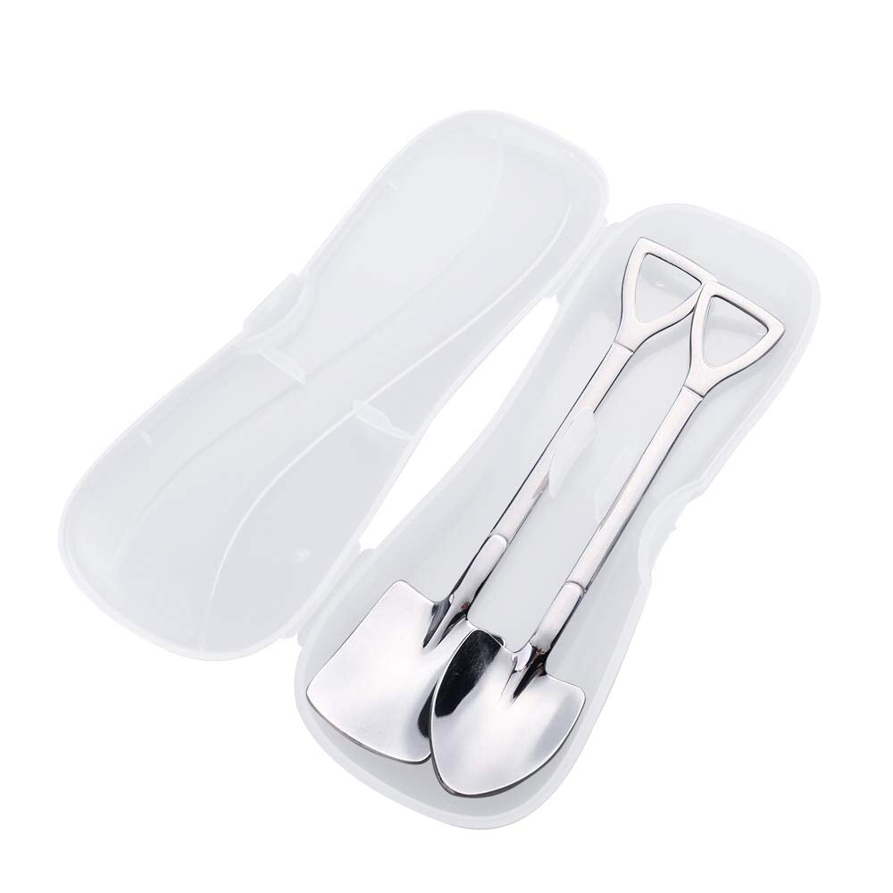 Dessert Spoon Cute Shovel Spoon, SUS304 Stainless Steel Spade Spoons Fruit Coffee Cake Spoon, Dishwasher Safe, 2pcs Spoons with Plastic Box Package