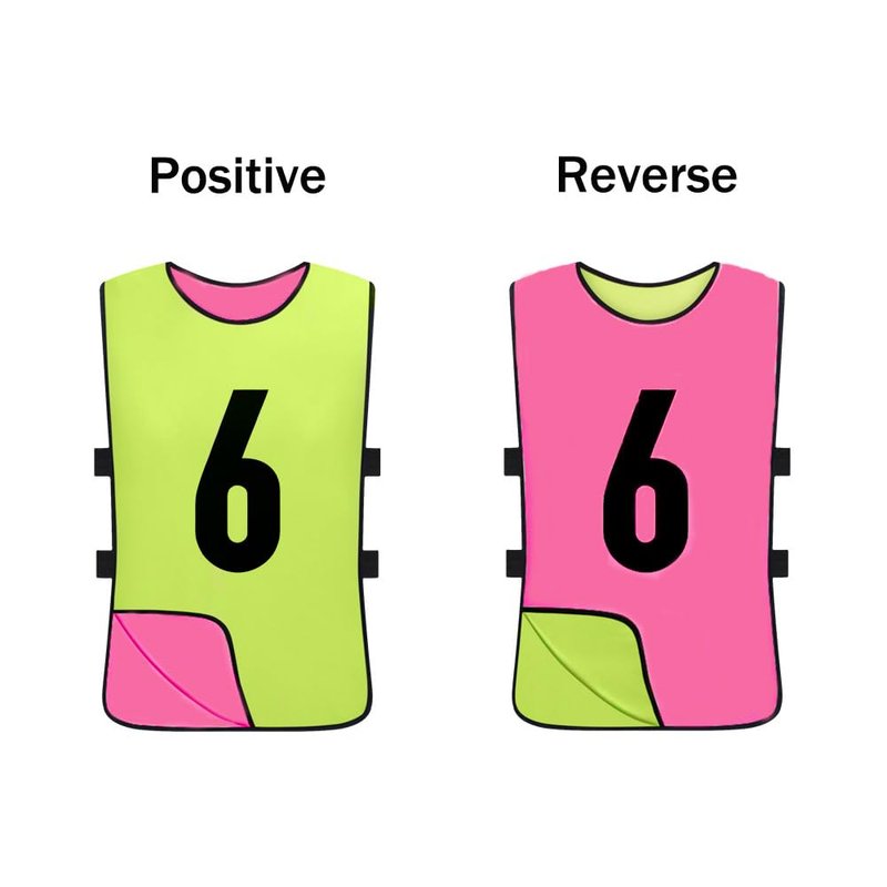 Saaifuu 12 Pack Reversible Numbered Pinnies, Double Sided Scrimmage Vest,Team Practice Jerseys for Kids and Adult(Pink/Neon Green, XL)