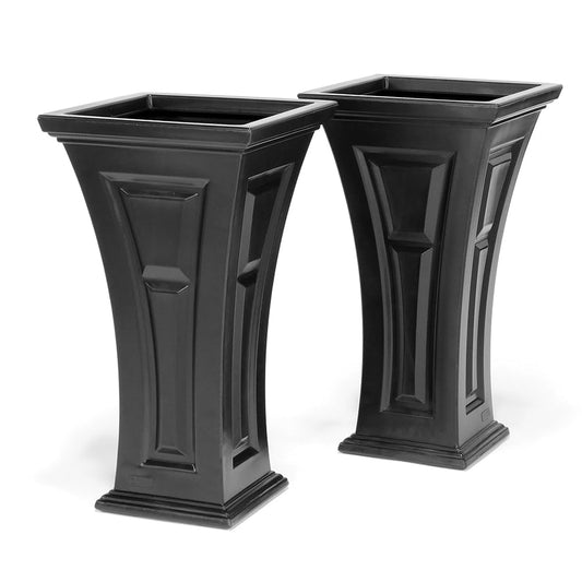 FCMP Outdoor Heritage Self-Watering Planter (2-Pack) – Set of 2 Large Planters for Porch, Patio, Outdoor/Indoor (HP3000-BLK-2) Black (28.5-inch Tall)