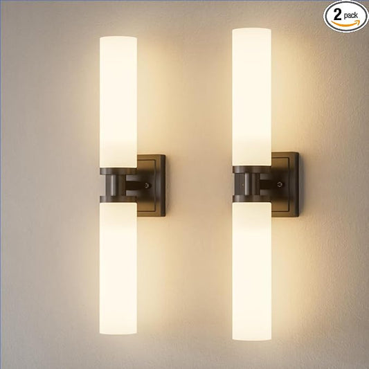 Black Wall Sconces Set of Two, 32 Inch Bathroom Sconces with Frosted Glass, Modern Sconces Wall Light Fixtures for Bathroom Mirror Living Room Bedroom Hallway (Bulbs Not Included)