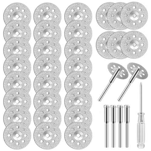 30Pcs 545 Diamond Cutting Wheel Rotary Tool Cutting Discs with 6Pcs 402 Mandrel and Screwdriver for Rotary Tools