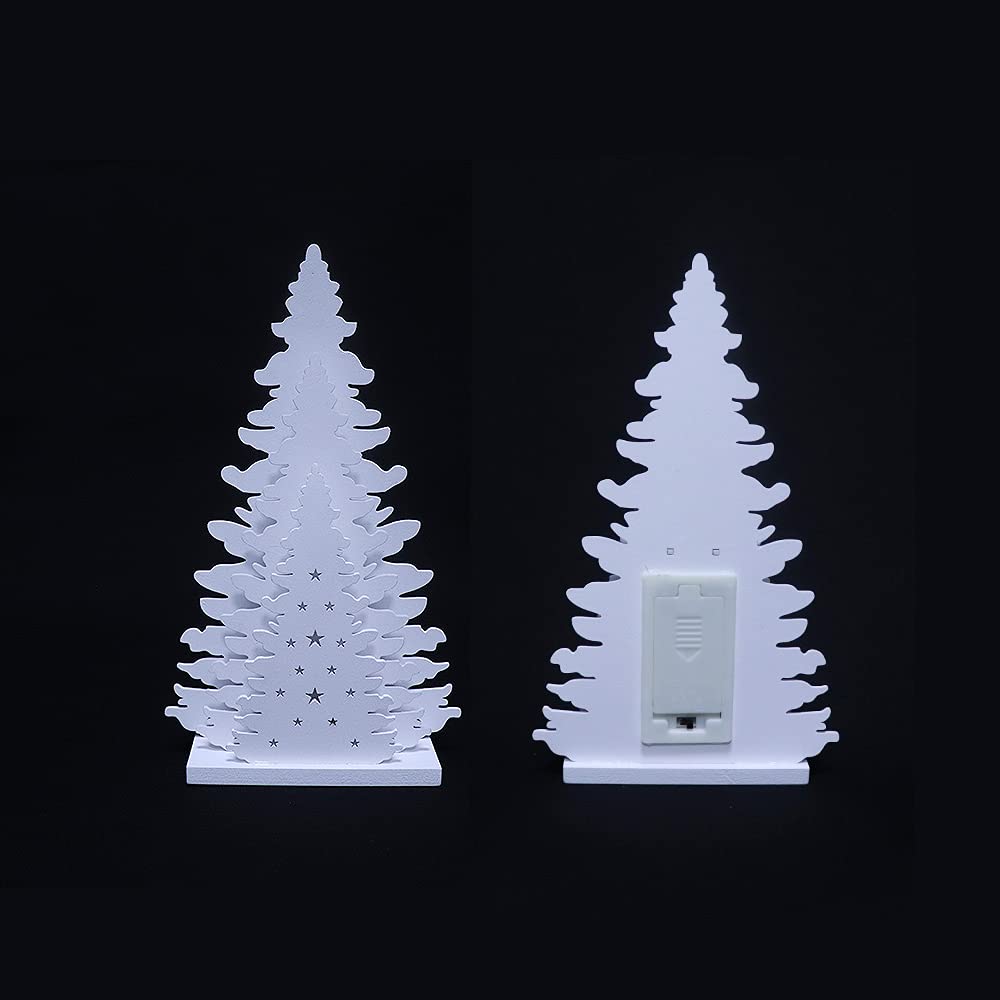 Supergorea Wooden Christmas Tree Tabletop Decor, LED Wood Craft Christmas Trees Light 2AA Battery Powered 10 inch for Xmas Home Decorations(Indoor)