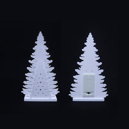 Supergorea Wooden Christmas Tree Tabletop Decor, LED Wood Craft Christmas Trees Light 2AA Battery Powered 10 inch for Xmas Home Decorations(Indoor)